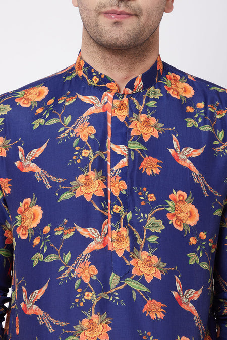 VASTRAMAY Multicolor-Base-Blue And Cream Baap Beta Kurta Set